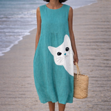 Ana | Vestido midi con arte de gatos lindos