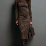 Lorena · Vestido midi ancho marrón