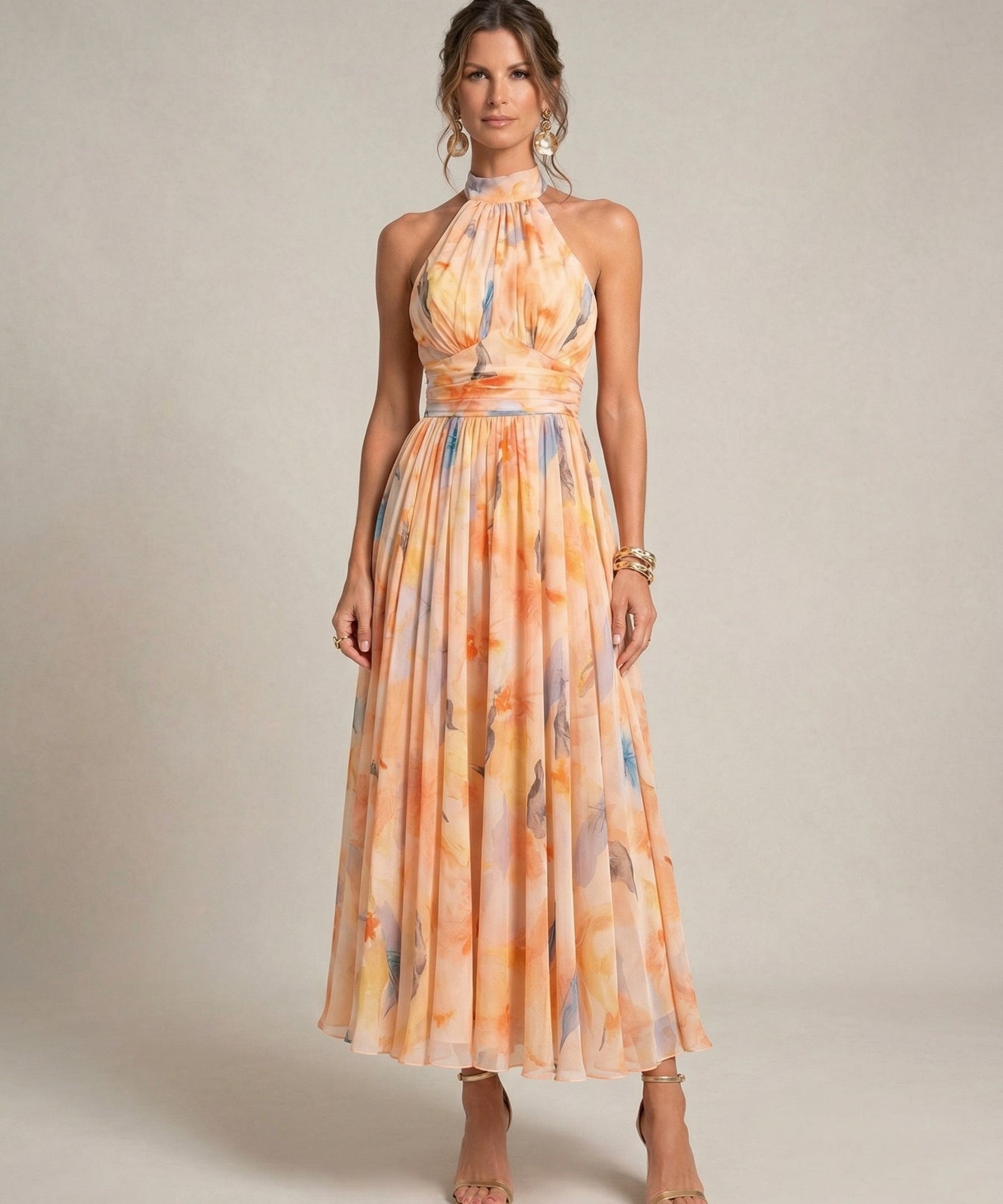 Esther™ | Vestido de Cuello Halter con Estampado de Acuarela