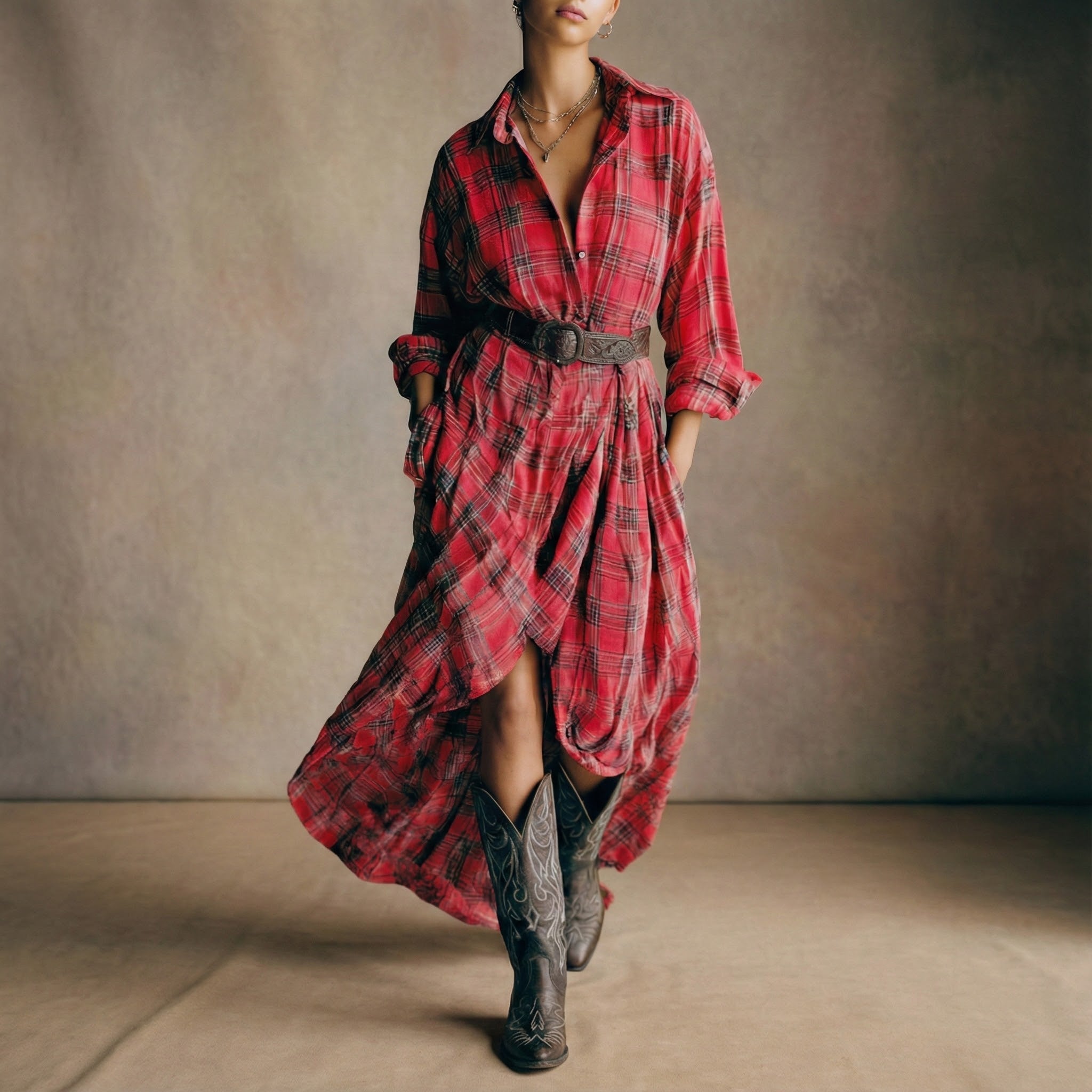 Abril | Vestido camisero de cuadros con cinturón