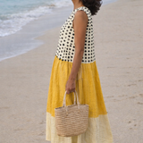 Lía | Vestido midi de bloques de color con lunares