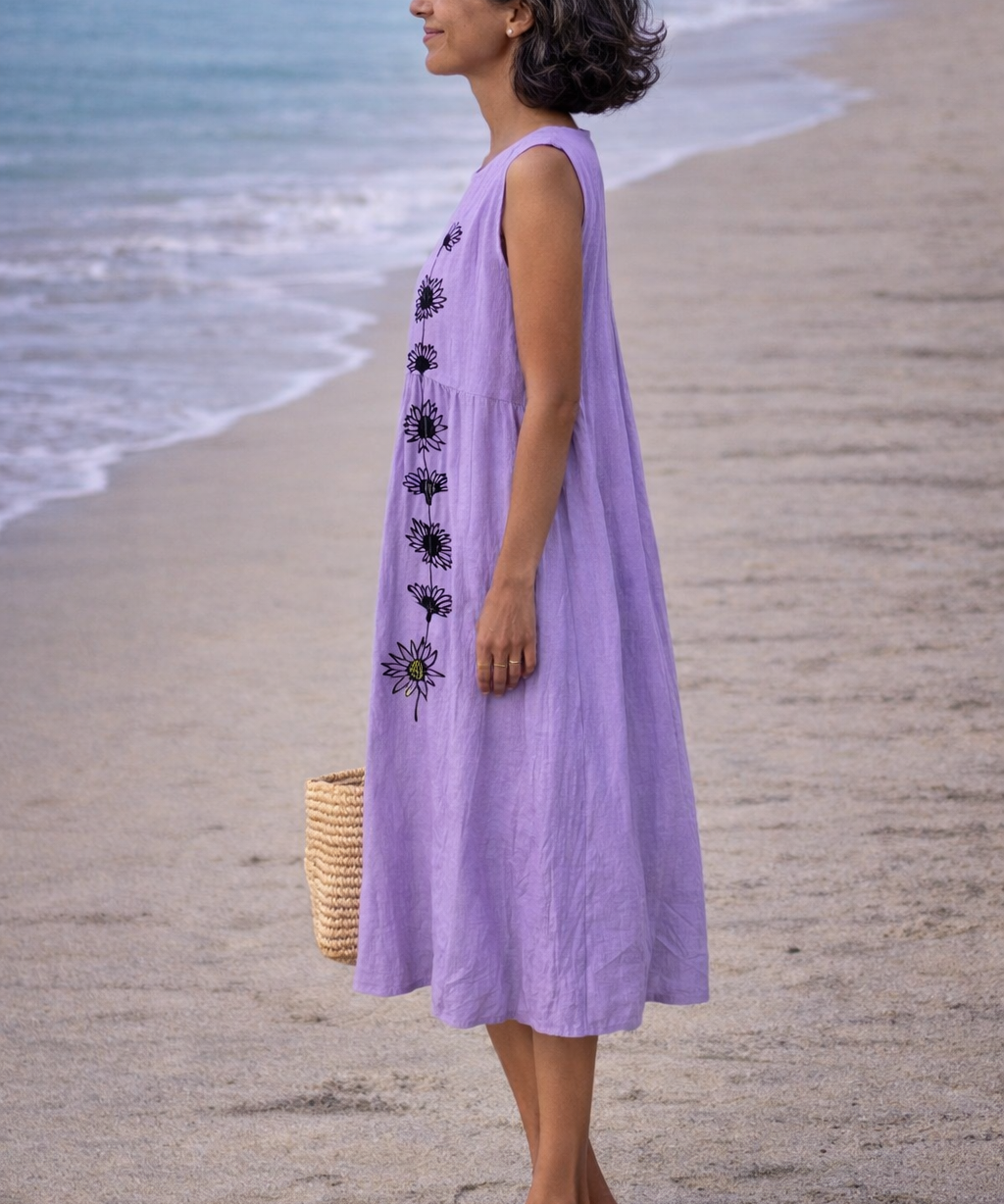 Emma | Vestido midi con flores violetas