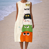Zoé | Vestido midi con estampado de gato lindo