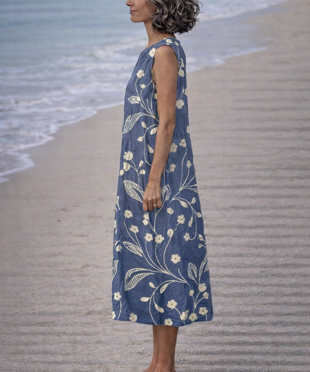 Estela | Vestido midi sin mangas con flores vintage