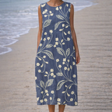 Estela | Vestido midi sin mangas con flores vintage