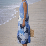 Avellana | Vestido midi con arte patchwork de gatos