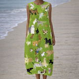 Isabella | Vestido midi con estampado de perro al óleo