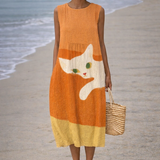 Elena | Vestido midi con encantador estampado de gatos