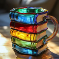 Taza artística 3D colorida con motivo de libros
