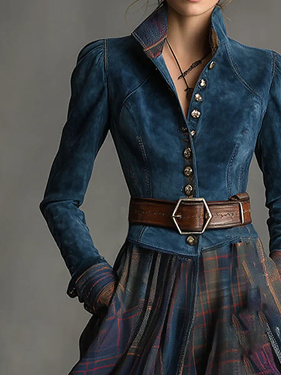 Edurne | Vestido largo azul ante