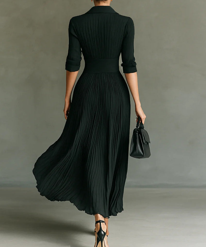 Elvira · Vestido plisado ancho con suela y cintura alta