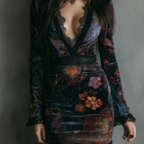 Liora | Vestido mini terciopel floral con encaje