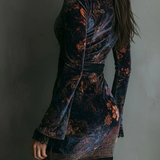 Liora | Vestido mini terciopel floral con encaje