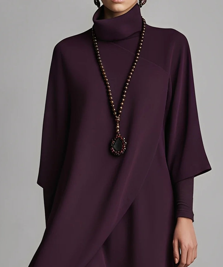 Melina | Vestido largo morado con cintura alta y pliegues asimétricos