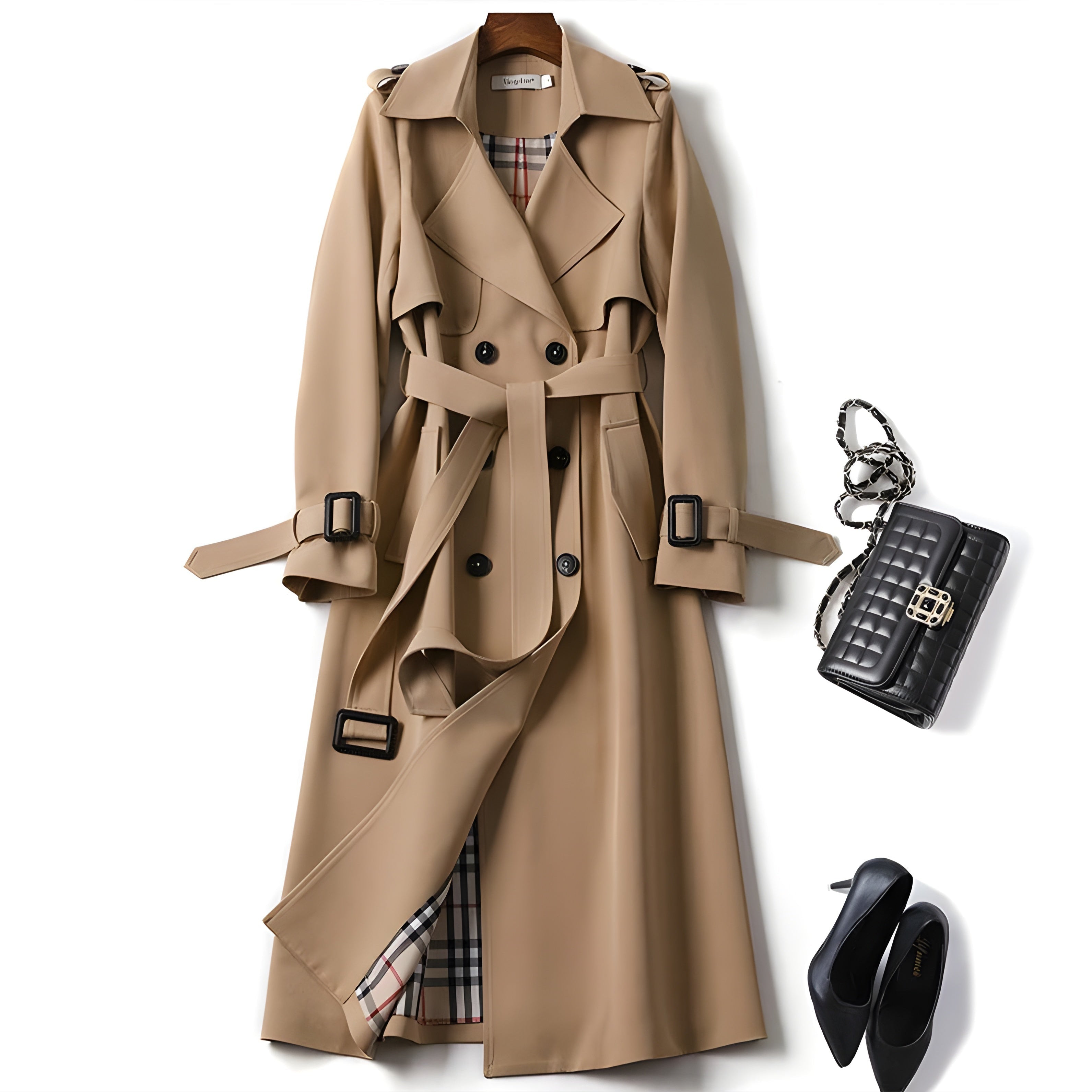 Trench Coat –  Forro de Cuadros y Cinturón Ajustable