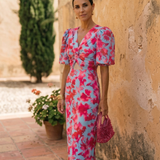 Carla | Vestido Midi Estampado con Mangas Abullonadas