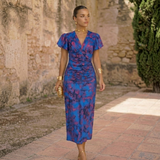 Carla | Vestido Midi Estampado con Mangas Abullonadas