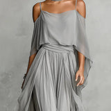 Carla | Conjunto fluido gris con top de tirantes y pantalón ligero