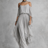 Carla | Conjunto fluido gris con top de tirantes y pantalón ligero