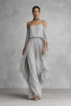 Carla | Conjunto fluido gris con top de tirantes y pantalón ligero
