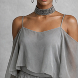 Carla | Conjunto fluido gris con top de tirantes y pantalón ligero